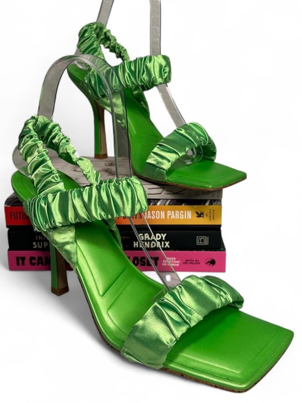 Gianni Bini Vanya Matte Satin Square Toe Heel in Apple Green